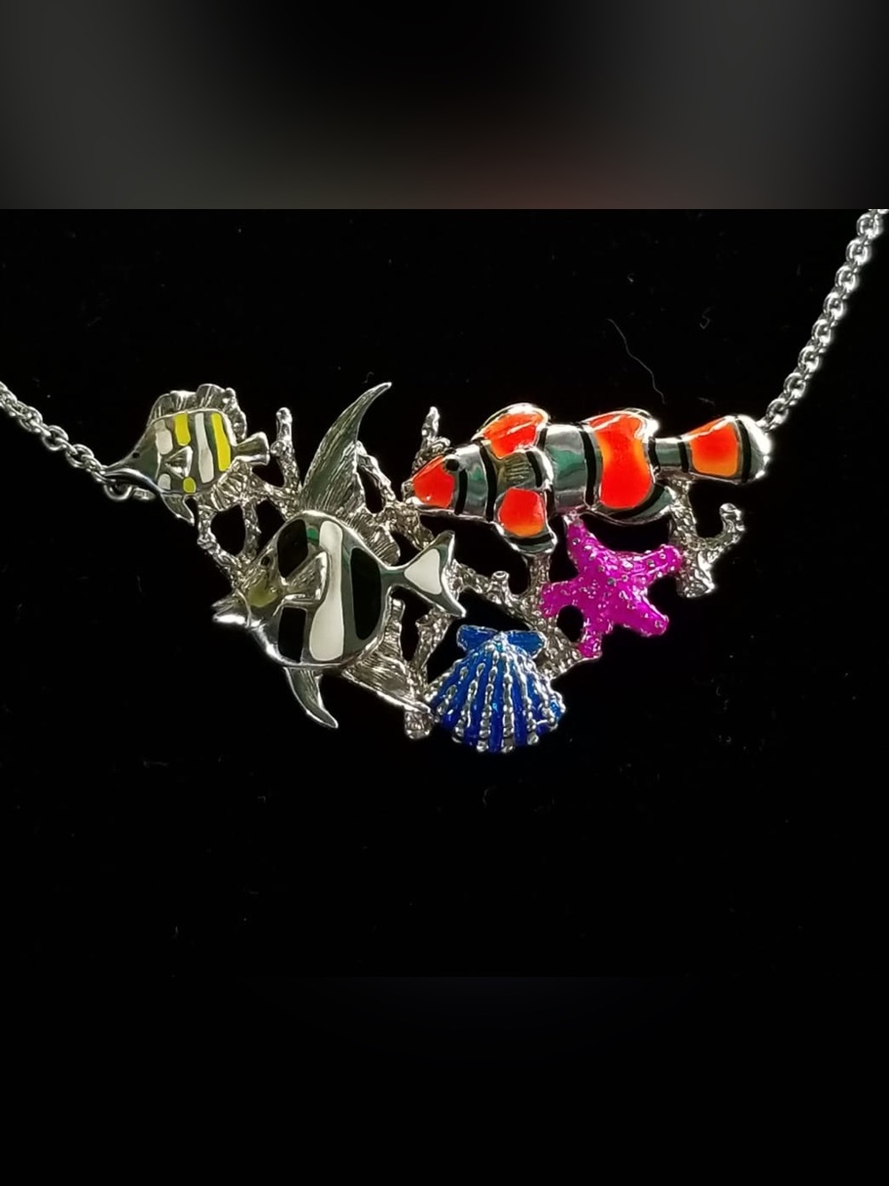Kabana Sterling Silver & Enamel Tropical Fish Pendant Necklace